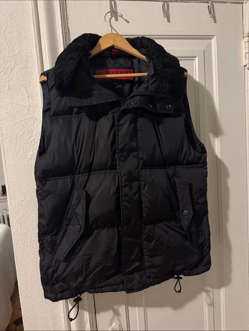 Burberry Black Quilted Puffer Vest with Faux Fur Collar